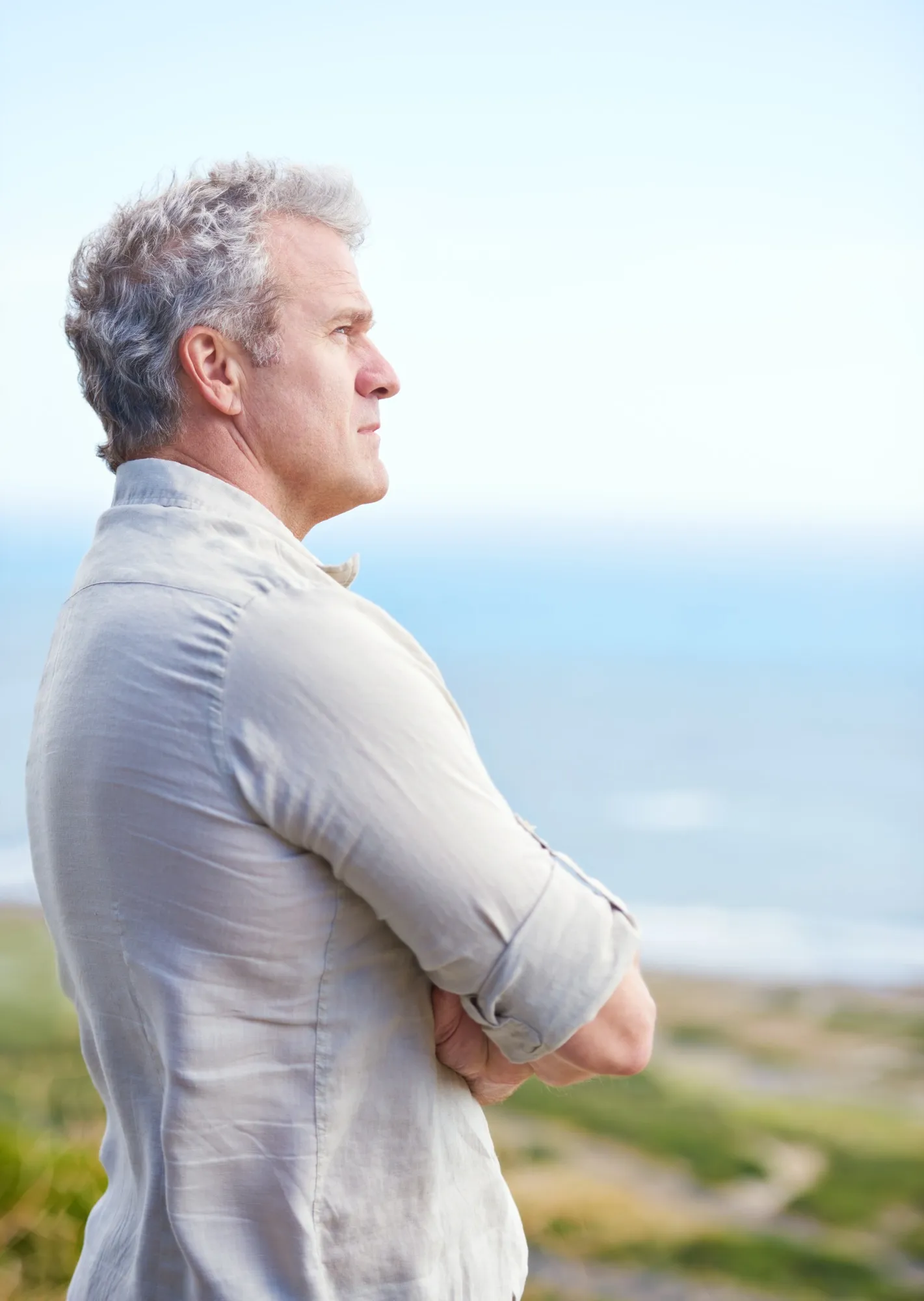 A person looking out over open water